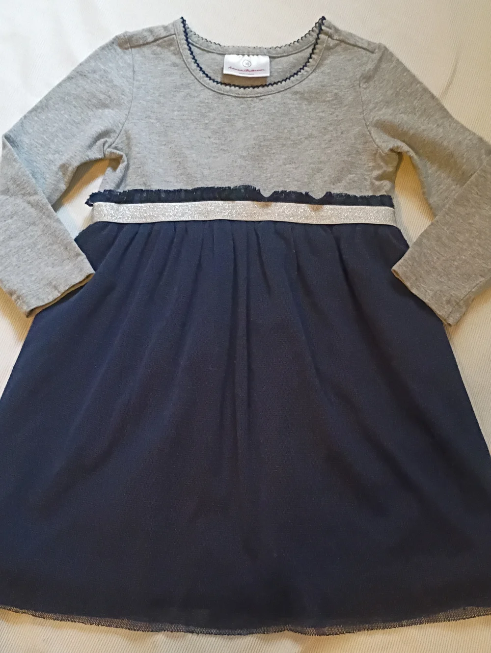 Hanna Andersson Girls Navy And Heather Gray Dress